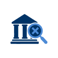 illustration of building with an X on magnifying glass