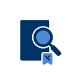 illustrations showing a document and a magnifying glass and a ribbon