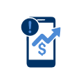 illustration of smartphone with arrow exclamation point and dollar sign
