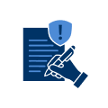 illustration of a hand signing a document with an exclamation mark